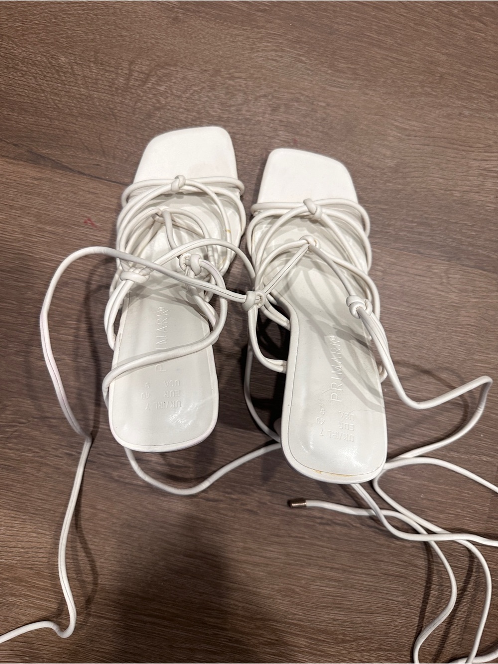 Primark White Lace-Up Square-Toe Strappy Heels
